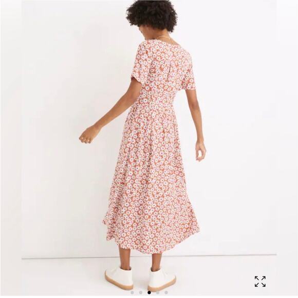 Madewell Clara Midi Dress Falling Daisies Surplice Short Sleeve Orange Sz XXL - Picture 3 of 13
